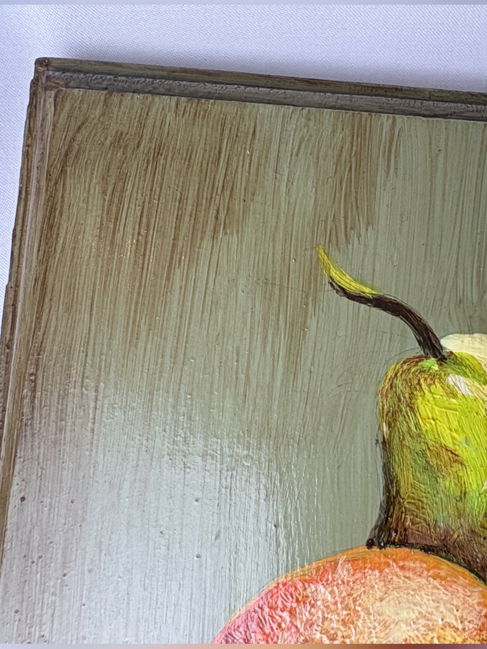 Vintage MCM Fruit Still Life Signed Wood Plaque Art 7.25" - Picture 7 of 11